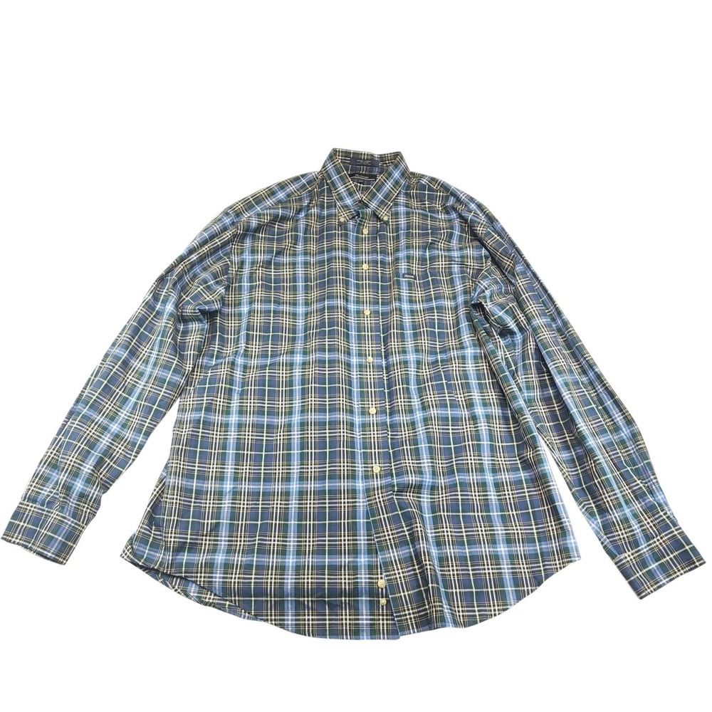 Faconnable Shirt Mens 2XLT Blue Plaid Long Sleeve Button Up Pocket Casual